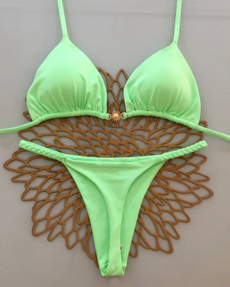 2026 New Bikinis Women Swimsuit Sexy Swimwear Halter Bikini Set Lace-up Biquine Brasileiro Thong Print Beachwear Party Wear