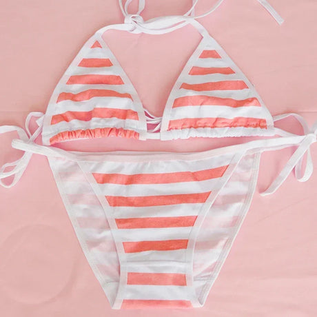 Women Sexy Lingerie Lolita Kawaii Striped Mini Bra Panties Set Japanese Anime Cosplay Underwear Naughty Erotic Costumes