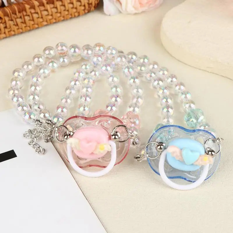 【Beautiful】Sweet Beads Chain Pacifier Gag Collar Couple Toy Soft Silicone High-end Adult Pacifier Creating An Exclusive Luxury