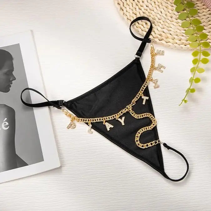 Sexy Custom Chain Thong With Name Letters String Hotwife Gifts Customized Boyfriend's Name Lace Panties Name Personalized String