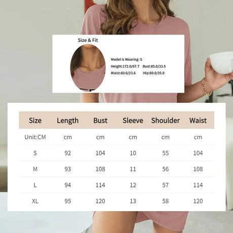 Casual Slogan Print Nightdress For Women Short Sleeve Sleepwear Dresses Loose Fit Tee Nightwear Home Clothes Nightie Loungewear