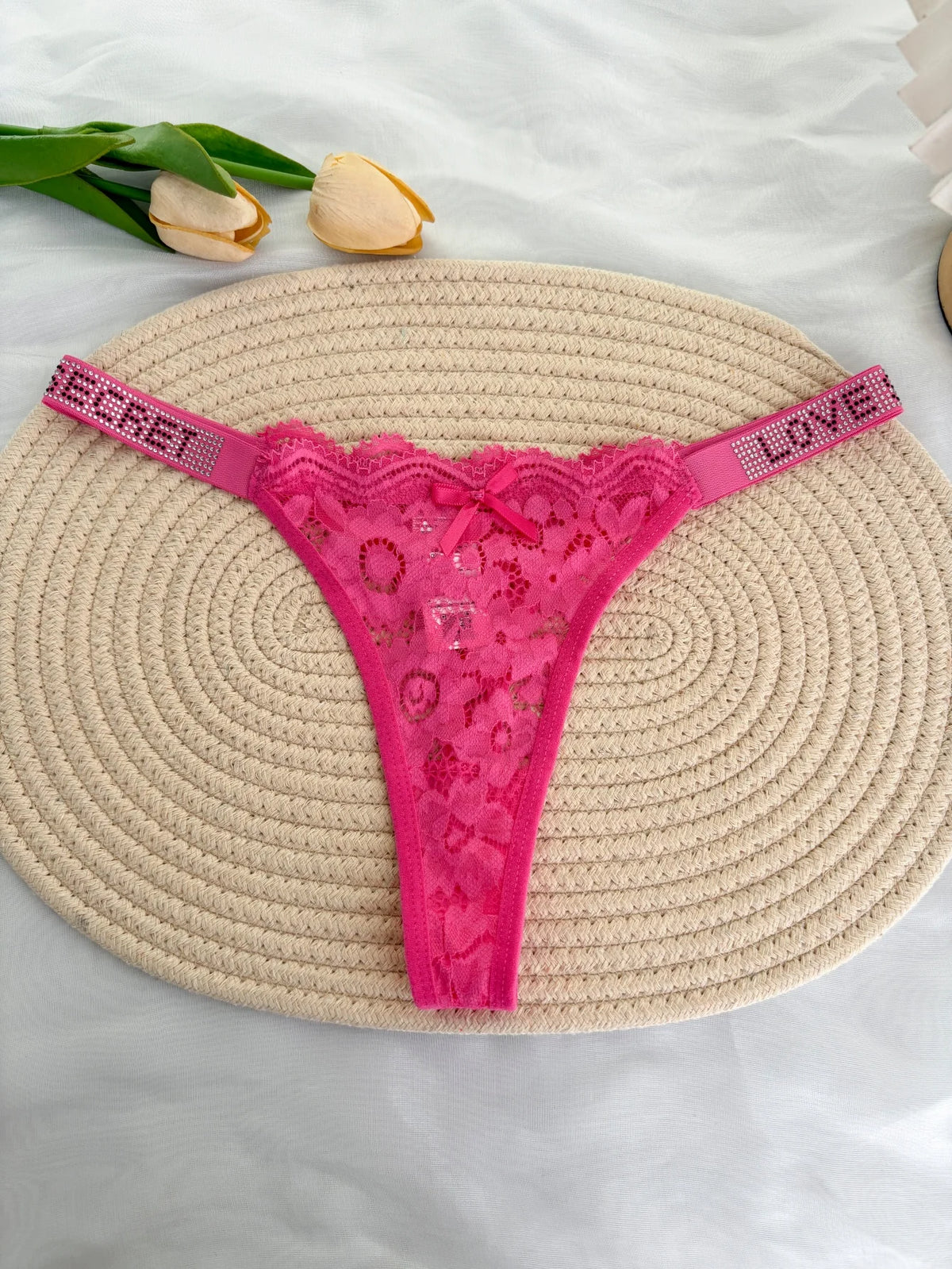 Custom Rhinestone Letter Name Thong Sexy Lace Panties Low-Rise Crystal Letter G-string Personalized Gift Wife Lover Anniversary