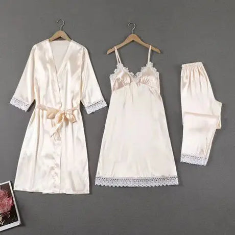 Sleepwear Sleep Suit Sexy Womens Lace Pajamas Sets V-Neck Satin Pijamas Intimate Lingerie Spring Nightwear Home Wear PJS
