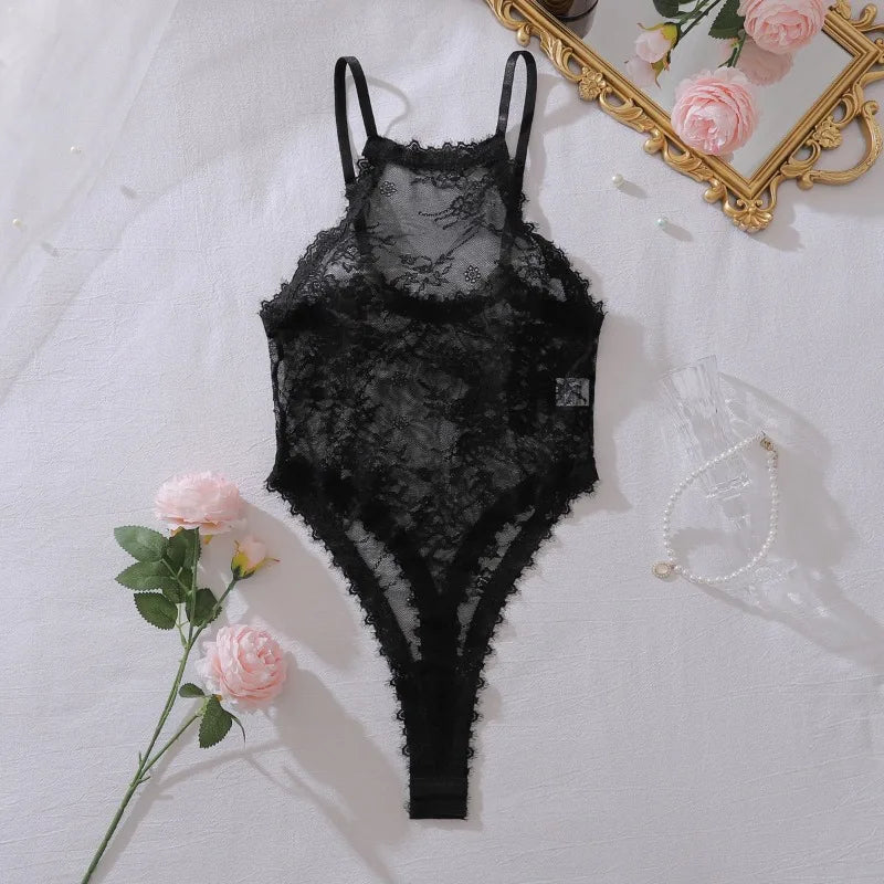Seductive Bodysuits Sexy Open Crotch Backless Lingeries Ultra Hot Delicate Floral Lace See Through Body Thong Onepiece Underwear