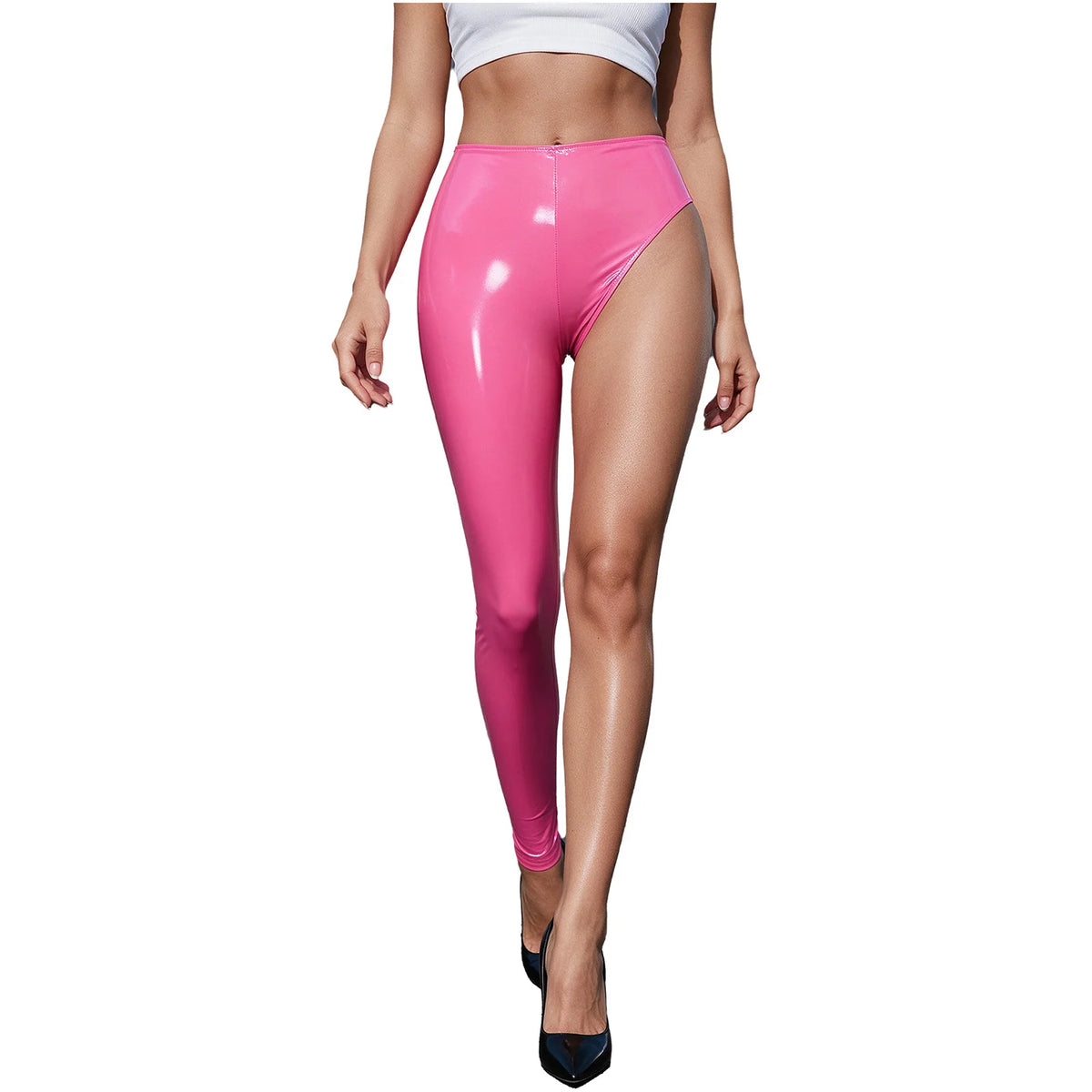 Womens Patent Leather Single-leg Pants Clubwear Glossy High Waist Leggings Tights Trousers for Rave Nightclub Party Pole Dance