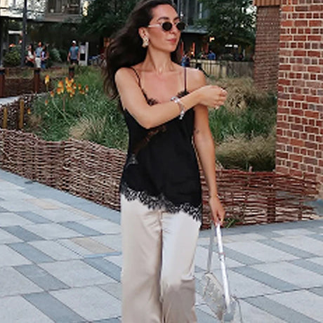 HXAO Lace Asymmetrical Top Women Tanks & Camis Summer 2025 Black Slip Sleeveless Top Ladies y2k Backless Off Shoulder Camisole