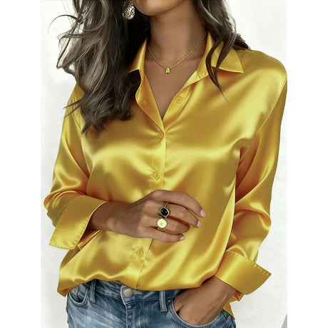 Spring And Autumn Women's Lapel Shirt Button Cardigan Top Black Green Red Elegant Fashion Office Basic Blouses For Female Shirts