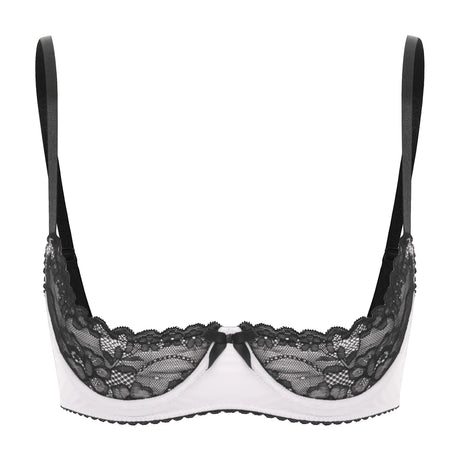 Women Sexy Open Cups Bra Exposed Nipples Lingerie Tops Adjustable Straps Underwire Lace Push Up Brassiere Underwear Nightwear