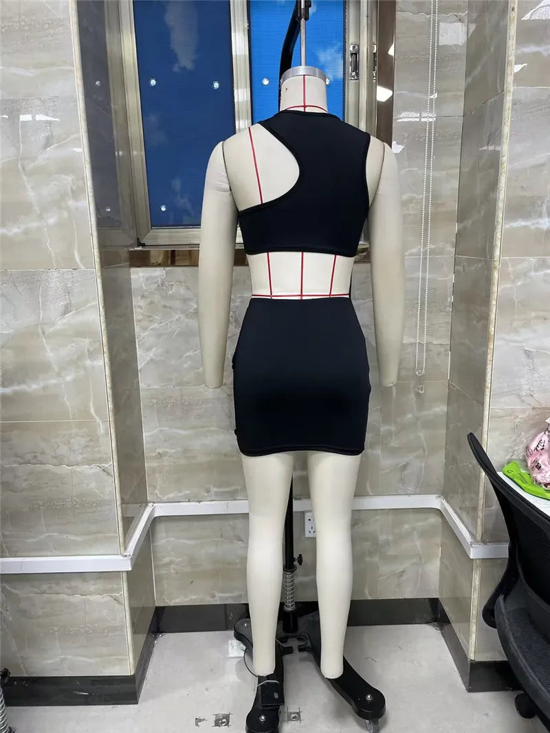 Gold Metal Decor Sleeveless Short Dress For Women sexy solid black Bodycon dress For Women