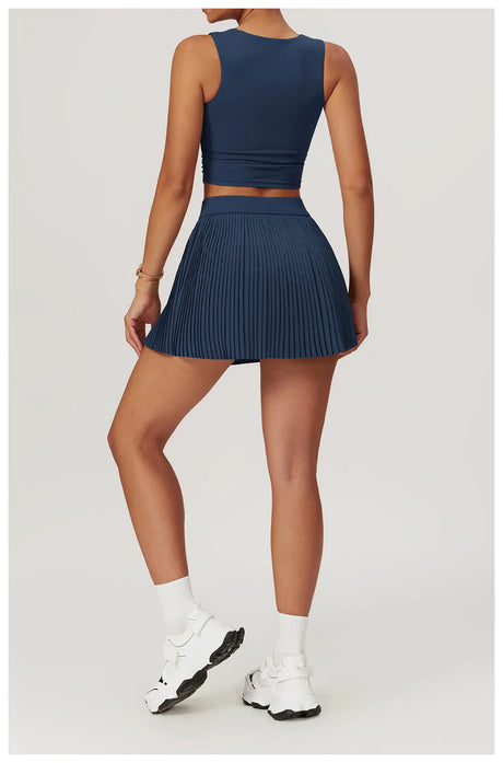 2-Piece Yoga Tennis Skirt Set Gym Outdoor Bra Crop Top High Waist Fitness Skirt Suit Women's Golf Dance Badminton Sport Shorts