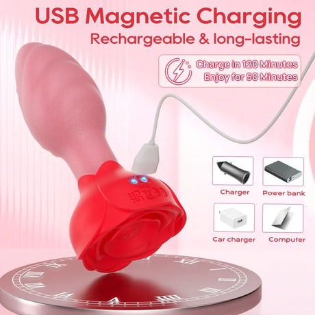 Luxurious Field Remote Control 360° Rotation Tongue Vibrator Rose Butt Plug Prostate Massager Adults Sex Toys for Women Men Gay