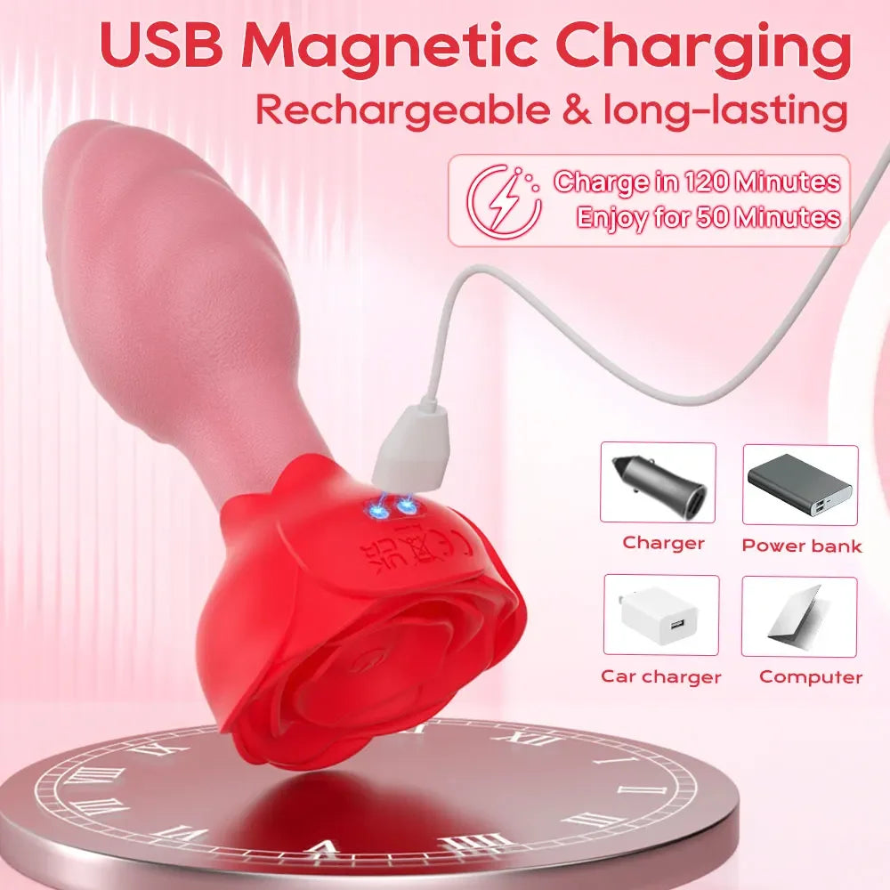 Luxurious Field Remote Control 360° Rotation Tongue Vibrator Rose Butt Plug Prostate Massager Adults Sex Toys for Women Men Gay