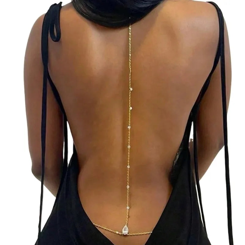 Bride Backless Rhinestone Waterdrop Body Chain Belly Waist Necklace for Women Mom Girlfriend Summer Beach Body Jewelry