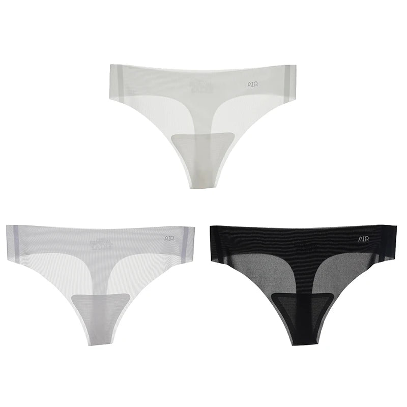 1/3pcs Ultra-Thin Ice Silk Thong Panties Women Seamless Transparent Low-Rise Quick Dry Underwear