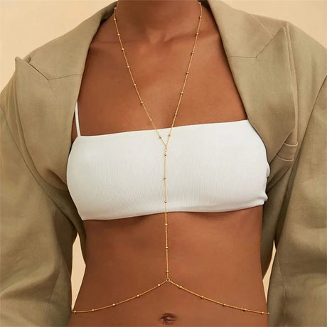 Simple Multilayer Rhinestone Back Chain Necklaces for Women Sexy Metal Shiny Crystal Bikini Waist Chain Body Chain Jewelry Gifts