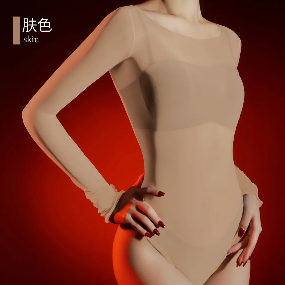 Sexy Women 5D Thin High Cut Bodysuit Oil Shiny Sheer See Through Elastic Tights Yoga Shaping Maid Jumpsuits Unisex Club Leotard