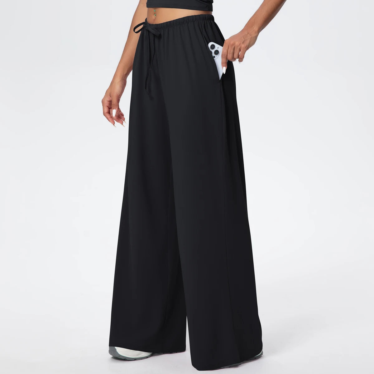 Women Quick Drying Wide Leg Yoga Pants Loose Yoga Pants High Waist With Pockets Fitness Sport Gym Workout Drawstring Full Length