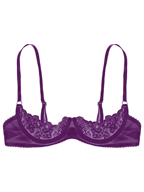 Women's Sexy Open Cup Bra Tops Sheer Floral Lace Underwire Push Up Bralette Cupless Lingerie Exposed Breast Underwear Nightwear