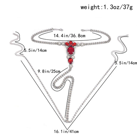 Ruby rhinestone body chain, underwear chain, fashionable nightclub, elegant and sexy bikini