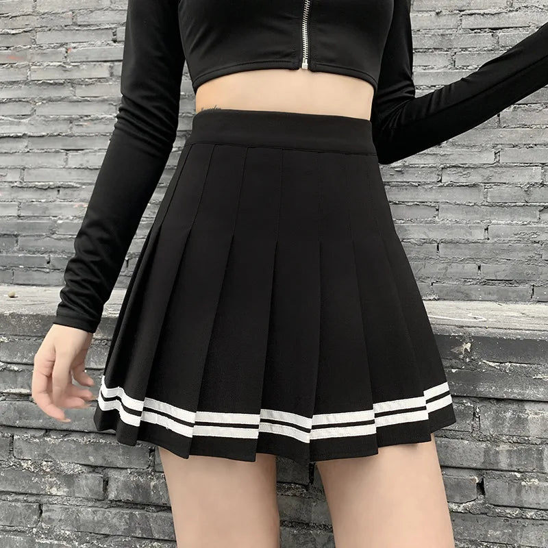 Black High Waist Mini Skirts Punk Pleated Vintage Skirt Gothic Streetwear Cross Print Pleated Women Skirts Lolita Harajuku Skirt
