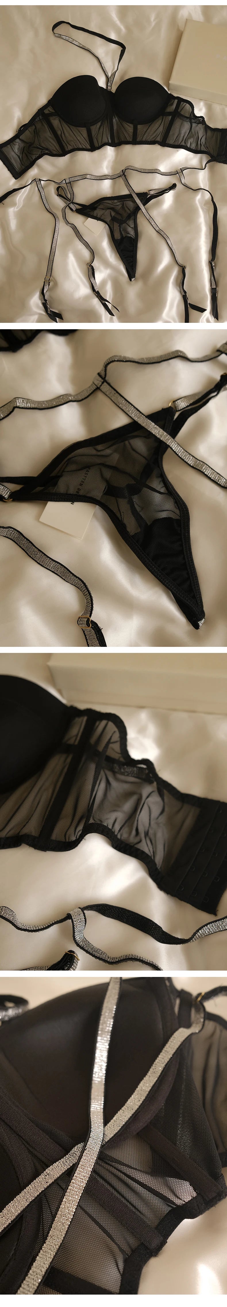 Fish Bones Bra Panty Tops Women Summer Bandage Nightwear Halter Hanging Neck Nighty Garter Belt Underwear Emo Love Lingeries