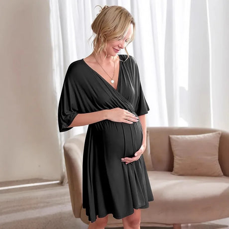 Ultra Soft Breathable Modal Maternity Sleep Dress, Nursing Breastfeeding Nightgown for Pregnant and Postpartum Women, free ship