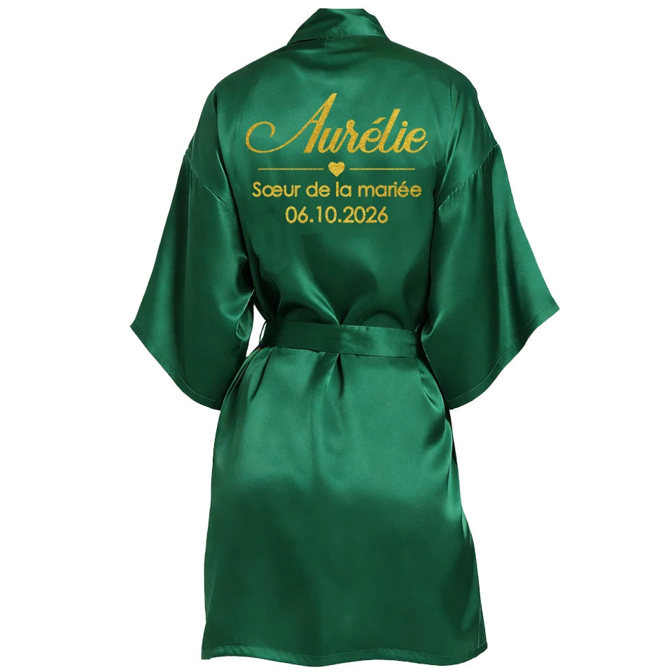Personalized Name and Date Robe Bride Bridesmaid Bathrobe Birthday Party Gown Add Any Text Robes