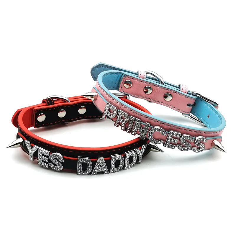 Sexy Customized Letters YES DADDY PRINCESS Rivet Spikes Collar Choker Necklace DIY Personalized Custom Chocker Cosplay Jewelry