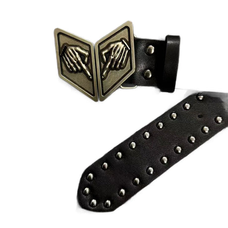 Anime Cosplay Rivet Faux‑Leather Waist Belt Unique Gesture‑shaped Metal Buckle Decor Unisex Punk Trouser Strap Fashion Accessory