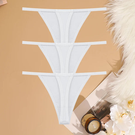 3Pcs/Set Women Sexy Cotton G-String Thin Strap Femme Thong Underwear Intimate Panties Low Waist Briefs Lingerie Cotton T-back