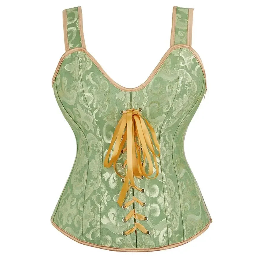 Gothic Corset Top With Straps Sexy Floral Zipper Brocade Overbust Lingerie Burlesque Body Shaper Lace Up Bustier Plus Size