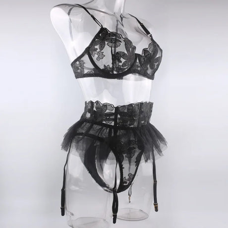 Toucheart 3 Piece Set Lingerie Garter Sets Lingerie For Woman Sexy Mini Skirt See-Through Embroidered Bra Erotic Underwear New