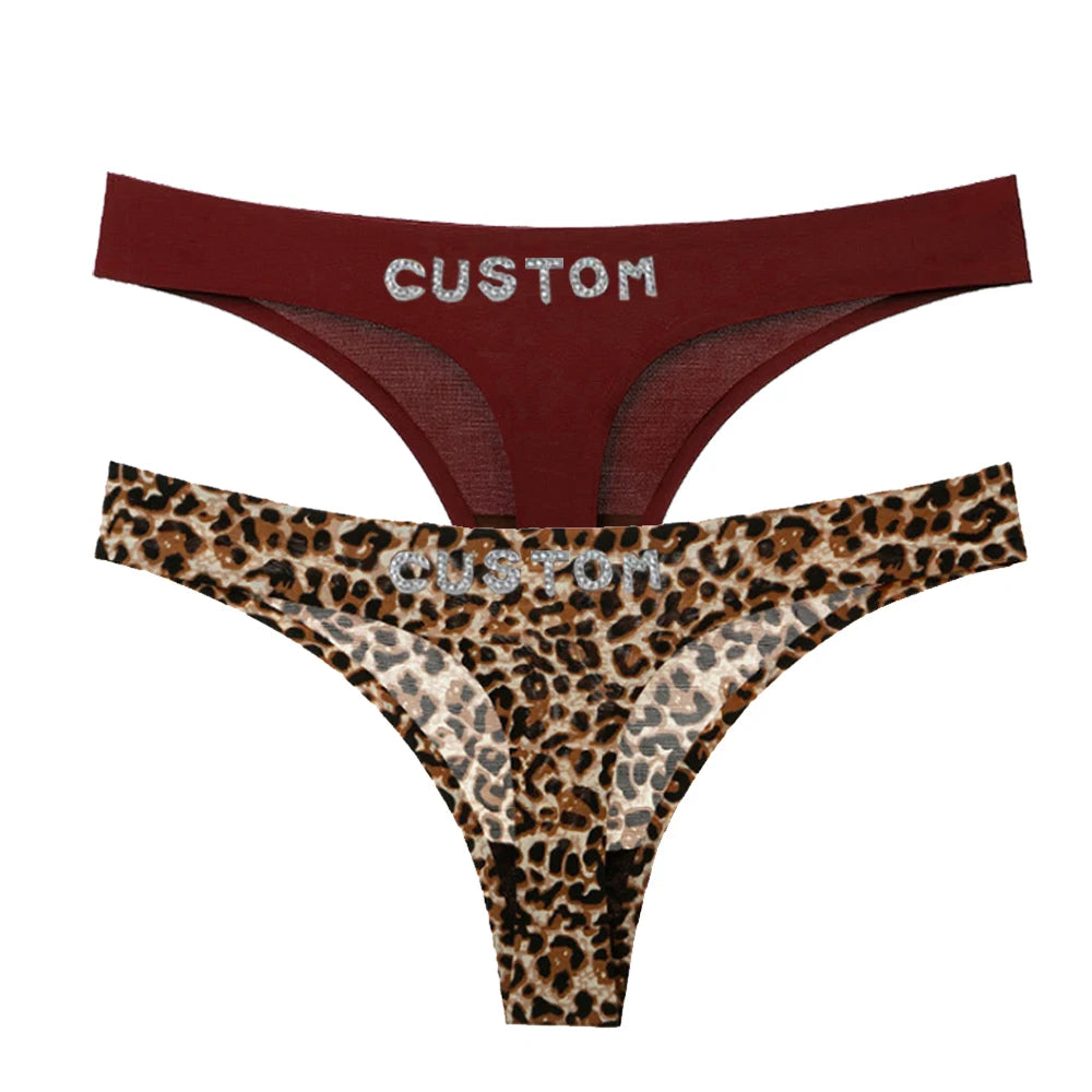 2pack Custom Thong with Name Crystal Letter Customized Thongs Women Underwear G-String Personalize Panties Lingerie Tanga