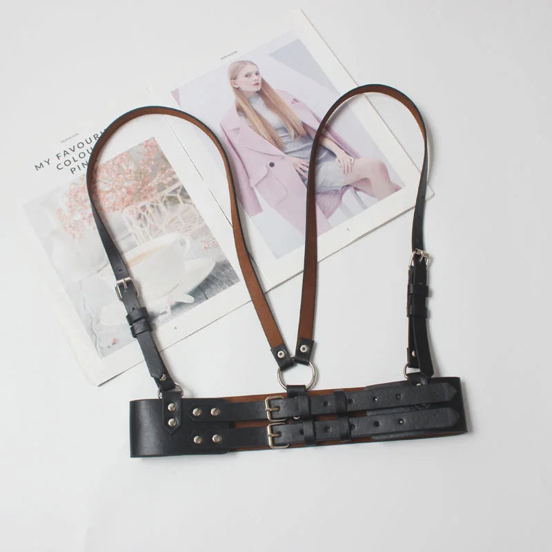 Women Fashion Harness Pu Leather Studded Decor Harness Adjustable Harness Belt Gothic Harness Bondage Lingerie Chest Harness