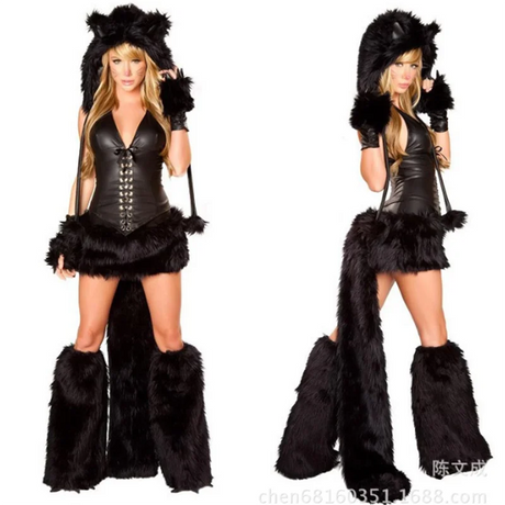 Sexy Christmas Ladies Costume Halloween Cosplay Big Tail Wolf Role Play Party Maid Seduction Santa Claus Gift Womens Uniform