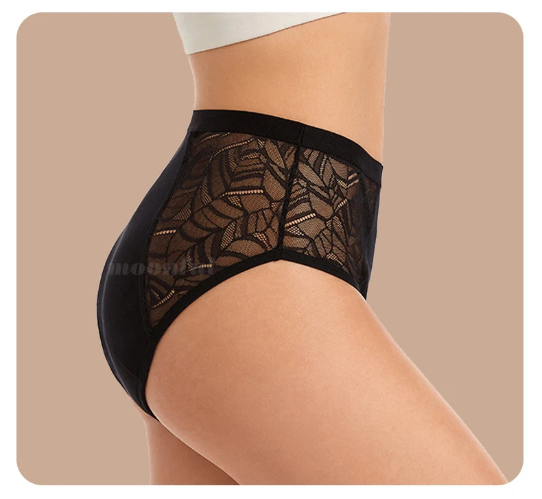 Moonful Women's Menstrual Panties High Waist Leak Proof 4 Layer Breathable Lace Period Underwear Girls Absorbent Brief