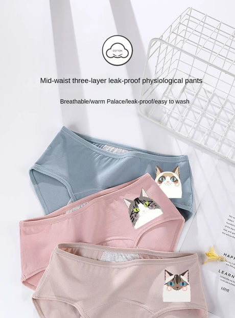 3PCS/set Women's menstrual briefs large flow postpartum water absorption leakproof briefs women's pure cotton menstrual briefs