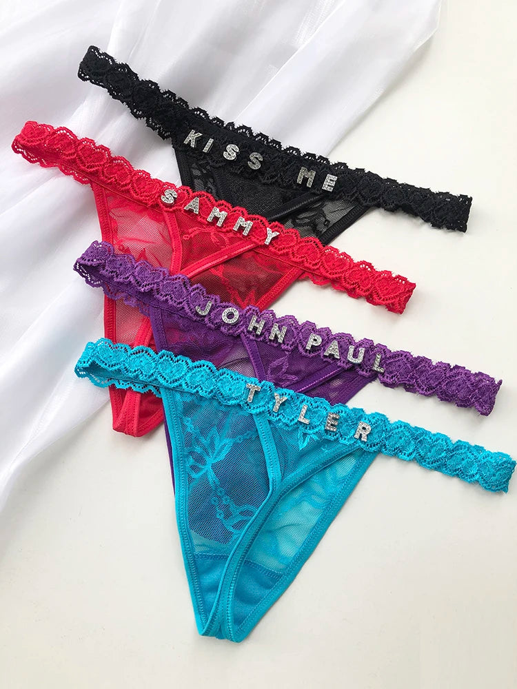 Custom Thong Panties with Name DIY Thongs Sexy Lady Customized Letter Underwear G-String Personalized Tanga Bikini Festival Gift