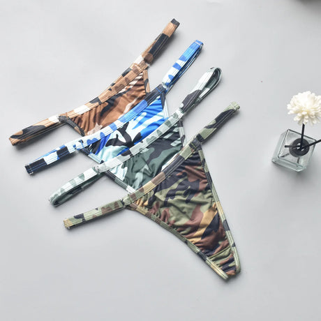 Men Women Unisex Camouflage Print Thong Underwear Adjustable Waist Strap Briefs 4 Styles Sexy Low Rise G-string Panties For D