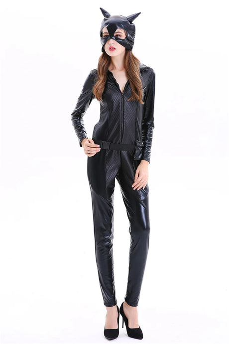 Black PU Cat Costume for Adult Halloween Carnival Party Catsuit DJ Bodysuit Women Ladies Gifts Stage & Dance Wear Cat Girl Suits