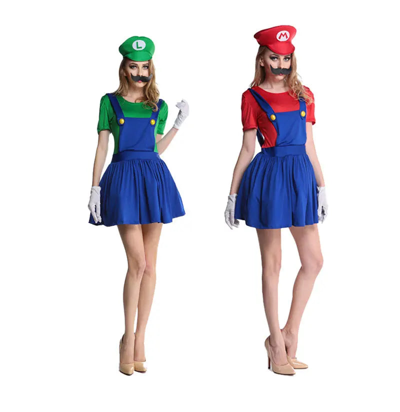 Disguise Men Luigi Deluxe Adult Costume Super Brothers Costume Cosplay Fancy Dress Outfit Halloween womens with Hat and Mustache
