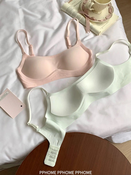 Plunge Neck Floral Demi Cup Bra Small Bust Wirefree Push Up Seamless Invisible Thin Cute Teen Girls Daily Wear Underwear