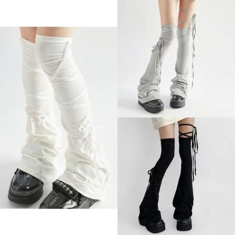 Leg Stockings Black White Gothic Lolita Over Knee High Sock Lolita Over Knee Leg Warmer Over The Knee Horn Shaped Cuffs