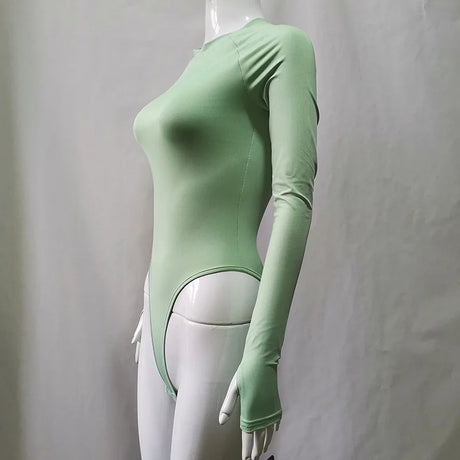 Women Sexy Long Sleeve Bodysuit Club Top goth clothing Mock Neck solid costume streetwear Party Body Outfit High Waist jumpsuit