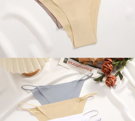 FINETOO 6Pcs/Set Ice Silk Sexy Briefs Thong Seamless Triangle Pants Women Panties Low Waist T-back Underwear Female Lingerie