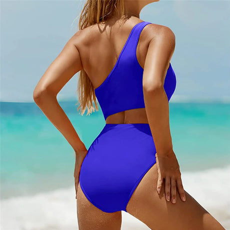 Vzvn 2026 New Women Swimwear Female Padded Bather Bathing Suit Swim Colors Cut Out One Shoulder Splicing One Piece Swimsuit