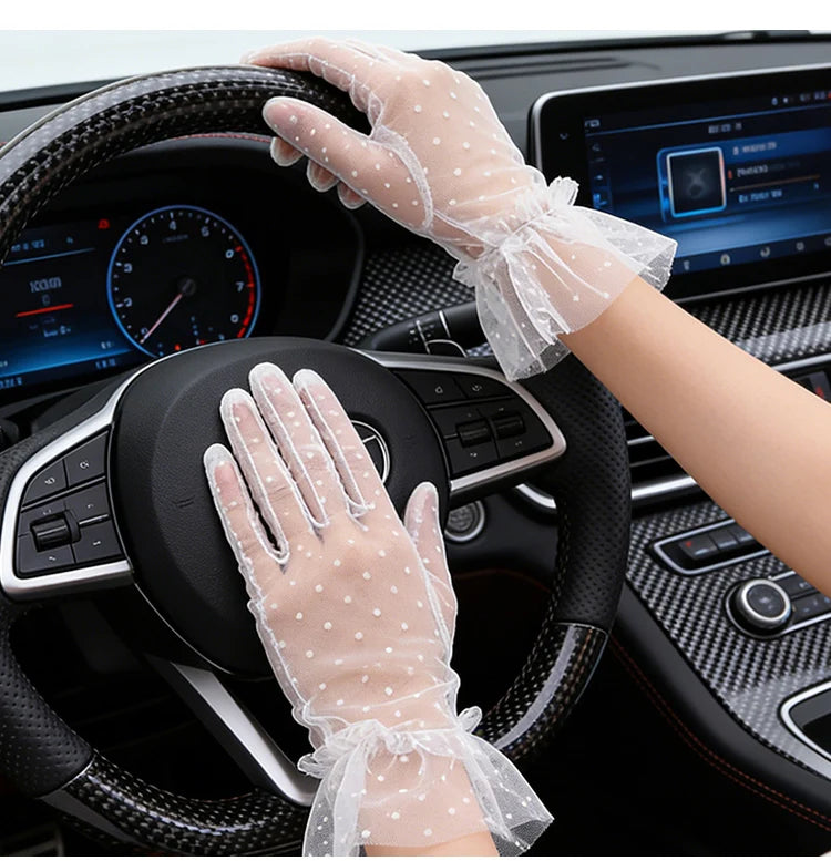 Short Dot Embellished Wedding Veil Performance Gloves for Women Netting Bridal Wedding Gown Polka Dot Gloves Breathable Gloves