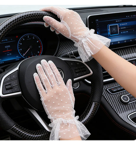 Short Dot Embellished Wedding Veil Performance Gloves for Women Netting Bridal Wedding Gown Polka Dot Gloves Breathable Gloves