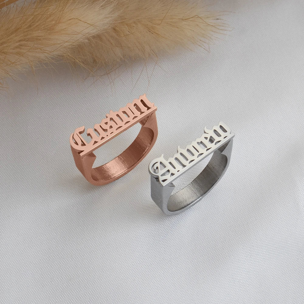 Personalized Stainless Steel Ring Customized Ancient English Name Ring Men's And Women's Jewelry Ring Gift For Family Or Friends