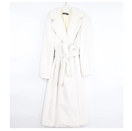 Mauroicardi Winter Long White Black Warm Thick Soft Flowy Fluffy Faux Fur Coat Women Sashes Loose Casual Furry Overcoat 2024